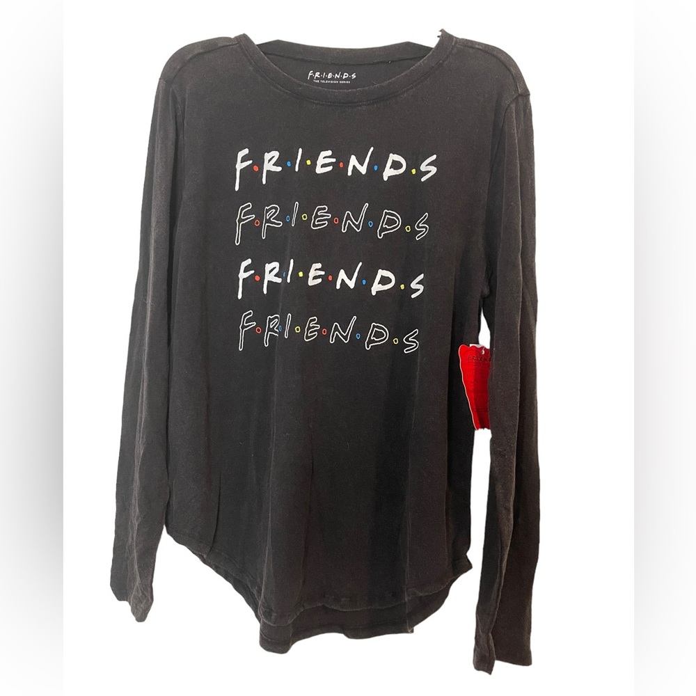 New Juniors Friends Long Sleeve Washed Black T-Shirt